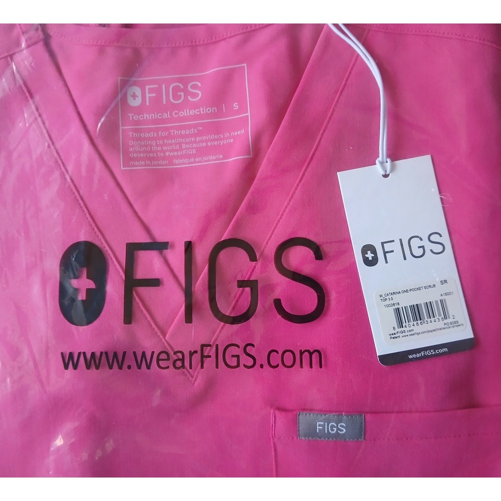 NWT FIGS Catarina V-Neck Scrub Top Shocking Pink Medical Technical - Small